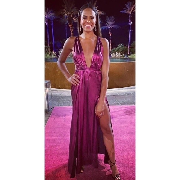 Bronx and Banco Goddess Metallic Maxi Dress Fuchsia Pink XL Formal Evening - Picture 2 of 9